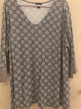 J. Jill Patterned Tunic in Black, Blue and Salmon